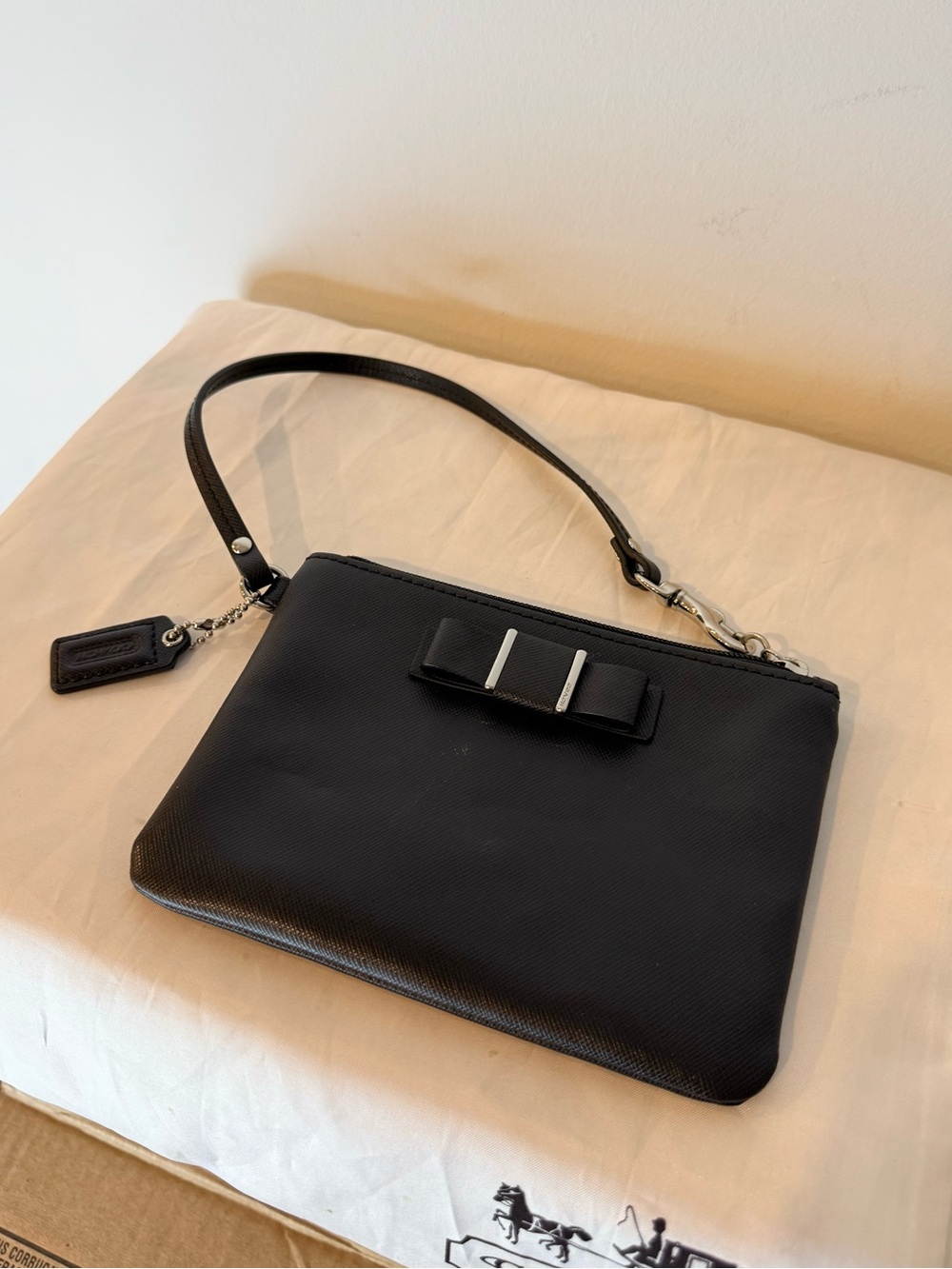 Coach Darcy Bow Wristlet- Black/Silver